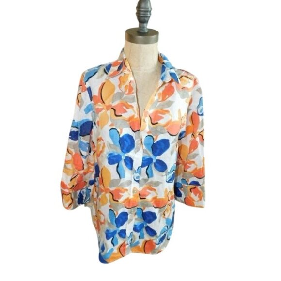 Chico's Tops - Chico's Size 8 (1) Linen Button Down 3/4 Sleeve Top